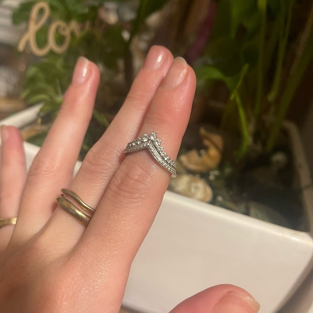 Elegant Silver Pandora Princess Widhbone Ring